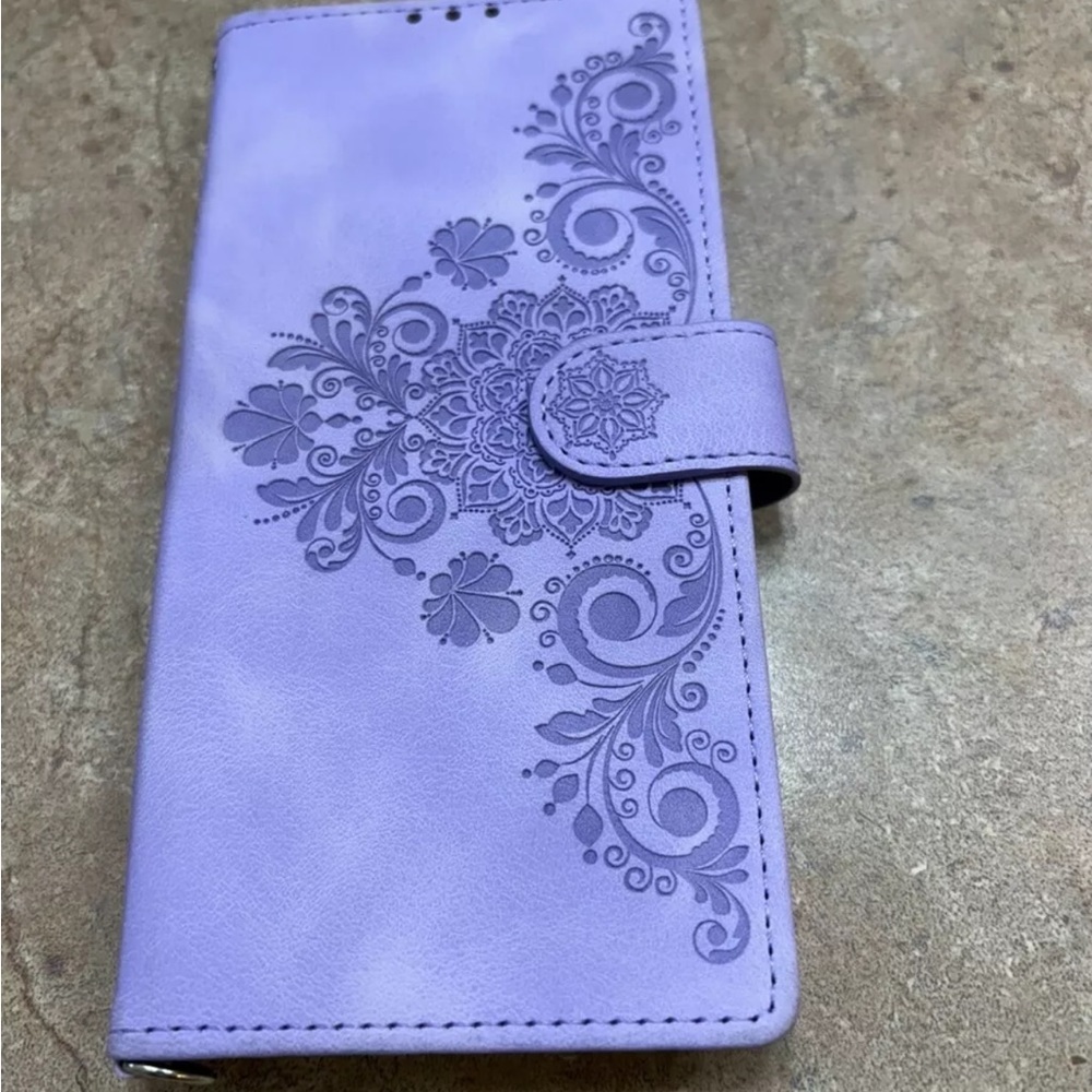 Purple Floral Embossed Wallet Case